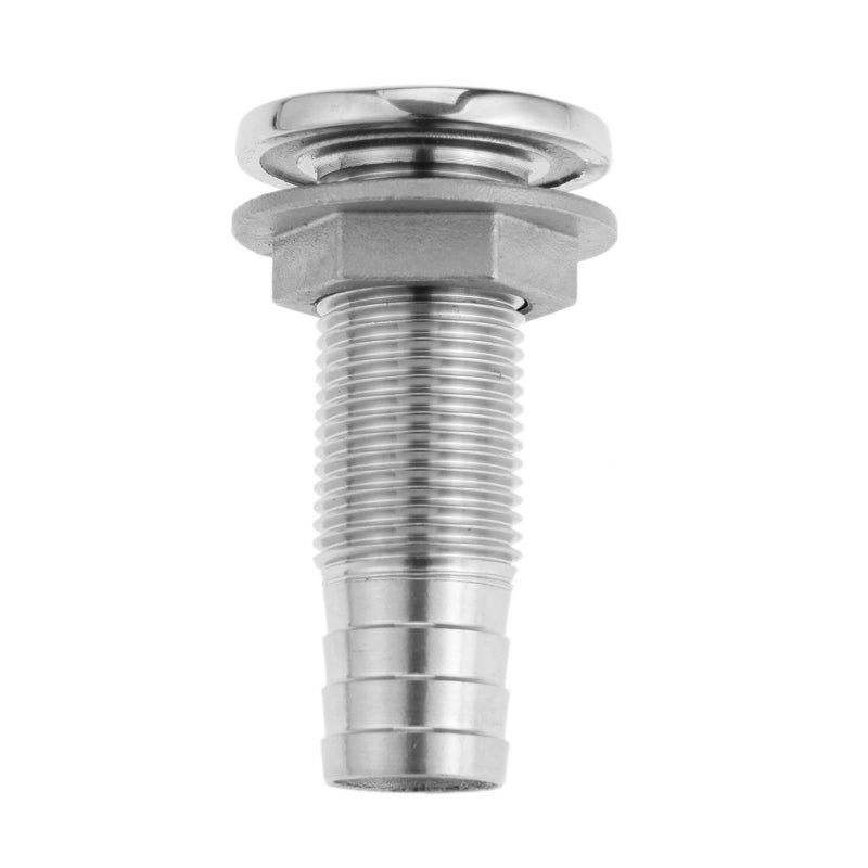 Mtsooning Boat Thru-Hull Connector, 3/4 inch Steel Straight Thru Drain Fittings with Barb, Marine Transom Drain Tube Pipe Nut Accessories - Image 1